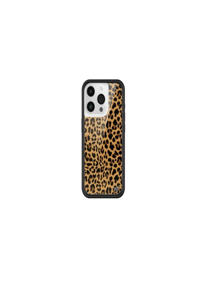 Wildflower Cases - Meow, Compatible with Apple iPhone 15 Pro | Leopard Animal Brown Black Spots Cute Trendy - Protective Black Bumper, 4ft Drop Test Certified, Women Owned Small Business - Image 1