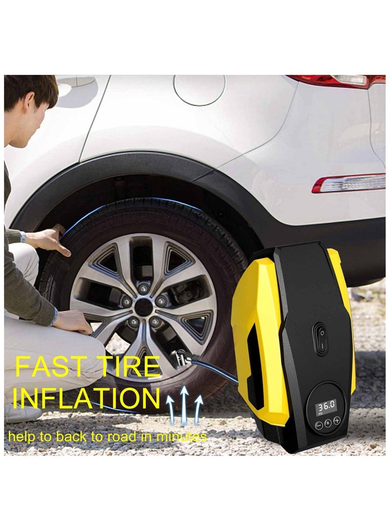 مضخة هواء لإطارات السيارات، ضاغط هواء رقمي بجهد 12 فولت، مضخة هواء صغيرة لإطارات السيارات مع 3 ملحقات فوهة ومصباح LED لإطارات السيارات والدراجات الهوائية وغيرها من الأغراض القابلة للنفخ. - Image 2