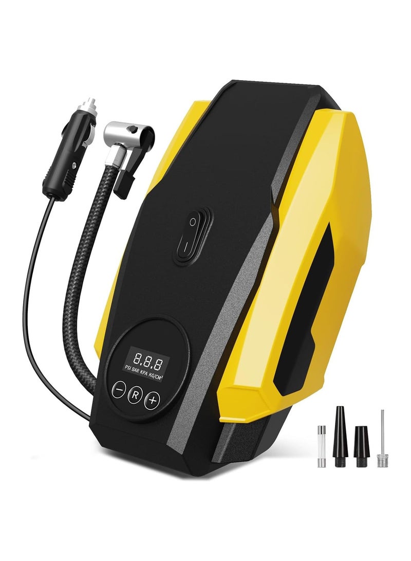 مضخة هواء لإطارات السيارات، ضاغط هواء رقمي بجهد 12 فولت، مضخة هواء صغيرة لإطارات السيارات مع 3 ملحقات فوهة ومصباح LED لإطارات السيارات والدراجات الهوائية وغيرها من الأغراض القابلة للنفخ. - Image 1