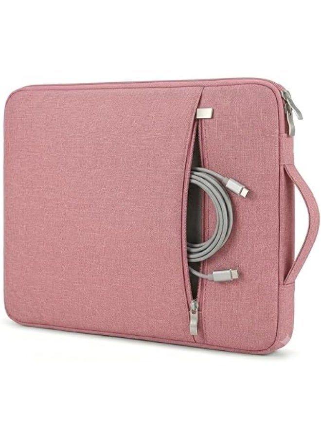Waterproof Polyester Laptop Sleeve Case with Handle – 13.3 Inch Protective Laptop Carrying Bag, Soft Padded Computer Sleeve with Zipper & Accessory Pocket, Pink - Image 1
