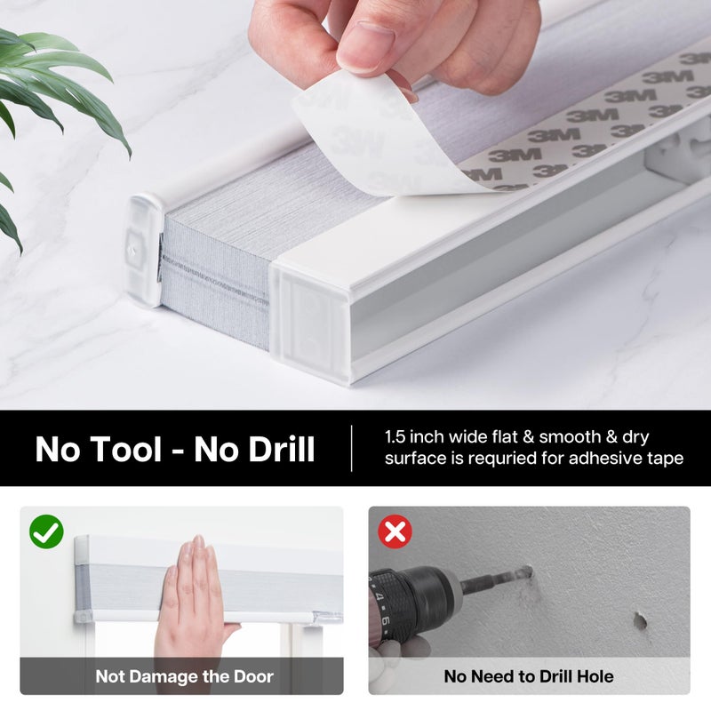 LazBlinds Cordless Cellular Shades for French Doors, No Drill French Door Blinds for Privacy, Blackout Light Blocking Honeycomb Shades for Sliding Doors Front Door Patio, 1 Pack, 12" W x 40" H, White - Image 2