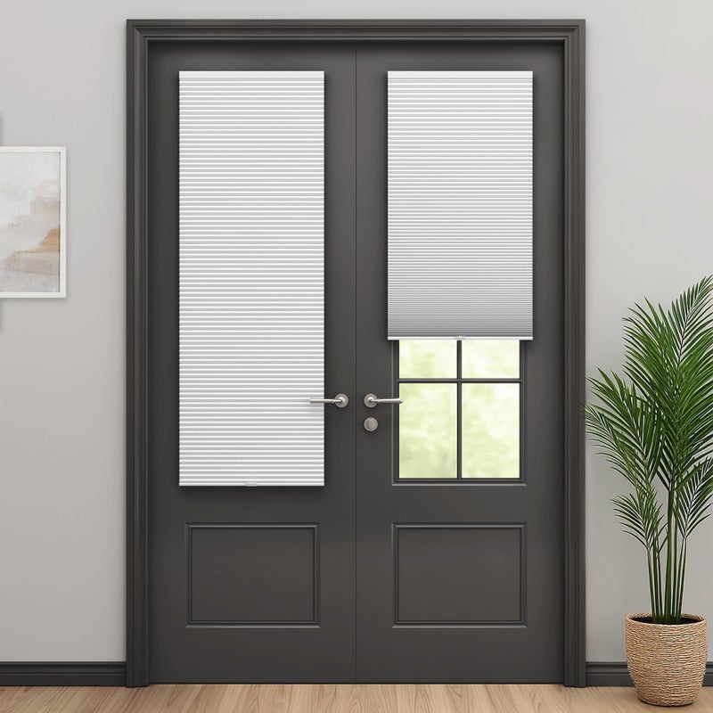 LazBlinds Cordless Cellular Shades for French Doors, No Drill French Door Blinds for Privacy, Blackout Light Blocking Honeycomb Shades for Sliding Doors Front Door Patio, 1 Pack, 12" W x 40" H, White - Image 1