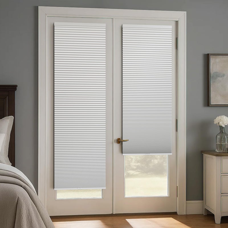 LazBlinds Cordless Cellular Shades for French Doors, No Drill French Door Blinds for Privacy, Blackout Light Blocking Honeycomb Shades for Sliding Doors Front Door Patio, 1 Pack, 12" W x 40" H, White - Image 5