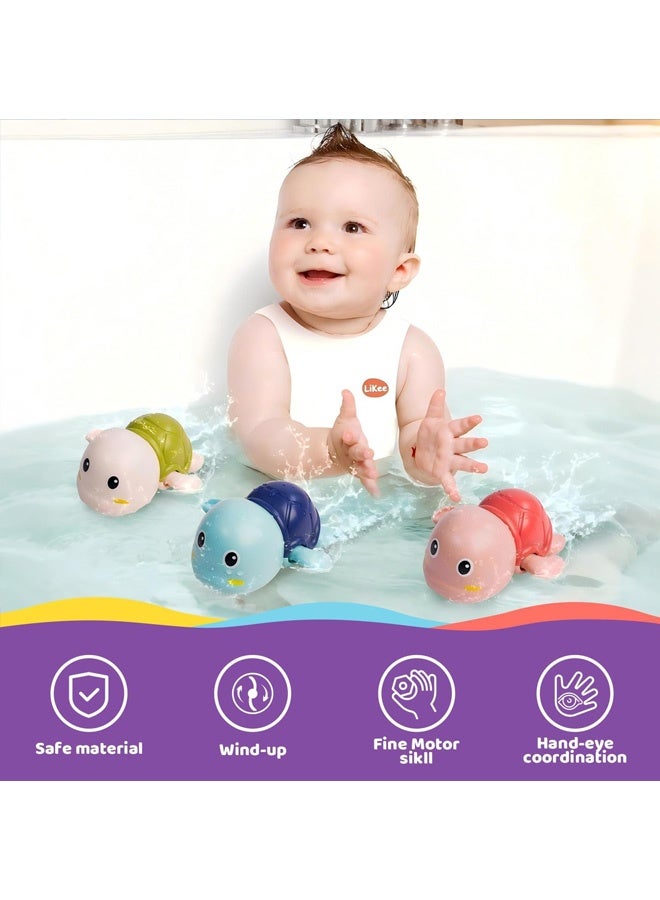 Baby Bath Toys, Wind up Swimming Turtle Toys for Toddlers, Floating Water Bathtub Shower Toys, Bathroom Pool Play Sets Fun Bathtime Gift for Kids Infants Boys Girls (3 Pack) - Image 5