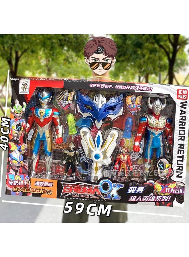Training Institutions To ReThe Big Gift Chinese Superman Hero Transformer Boy Ott Toy Kindergarten Gift-Color:Large Sound And Light Superman + Mask Set  199 - Image 2