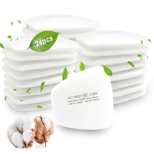 Serplex® 24Pcs 5N11 Activated Carbon Filter Pads 5-layer Filtration Design Universal Particulate Filter Cotton Pads for Respirator Masks Professional Respirator Mask Filtration Pads - Image 1