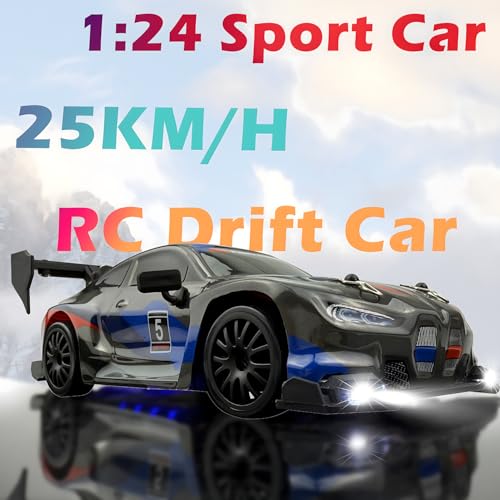 HTURCCOP RC Drift Car 24GHz 124 Scale 4WD 25KMH High Speed Model Vehicle with LED Lights Drifting Tire Racing Sport Toy Car for Adults Boys Girls Kids Gift Black - Image 5