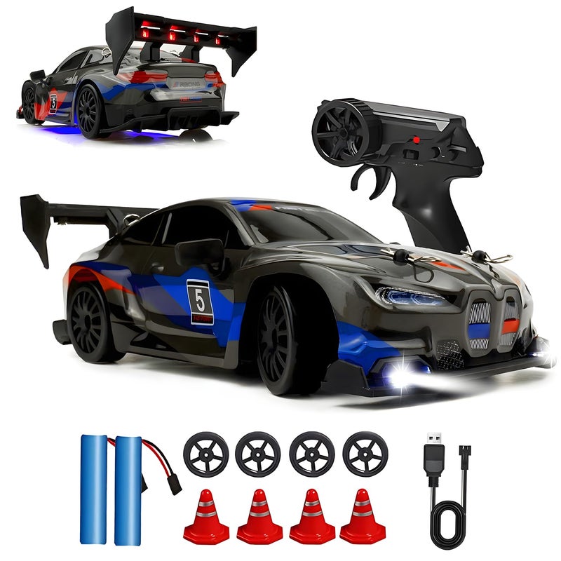 HTURCCOP RC Drift Car 24GHz 124 Scale 4WD 25KMH High Speed Model Vehicle with LED Lights Drifting Tire Racing Sport Toy Car for Adults Boys Girls Kids Gift Black - Image 3