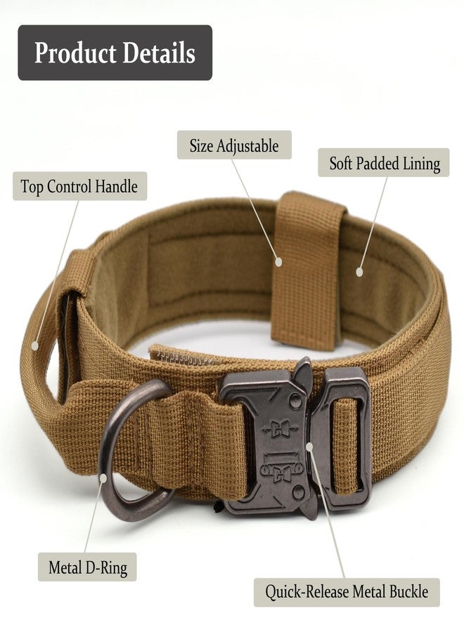 CADONO Tactical Dog Collar, Adjustable Military Training Nylon Dog Collar with Control Handle and Heavy Quick-Release Metal Buckle for Small Medium Large Dogs, Brown L - Image 2