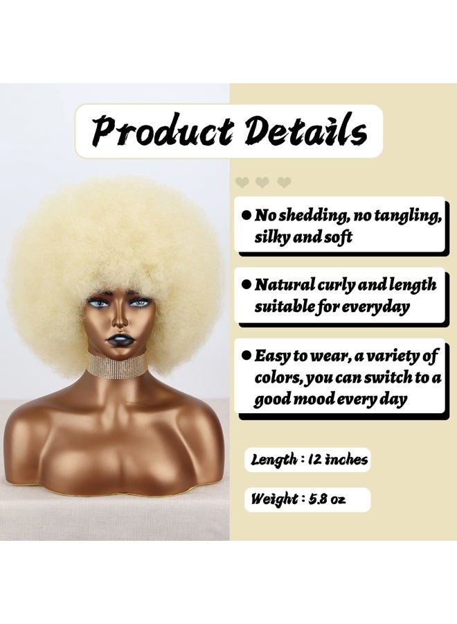 Xinran 70s Blonde Afro Wigs for Black Women, Beige Blonde Curly Afro Wigs Natural Looking, Large Bouncy Afro Wigs for Women - Image 2