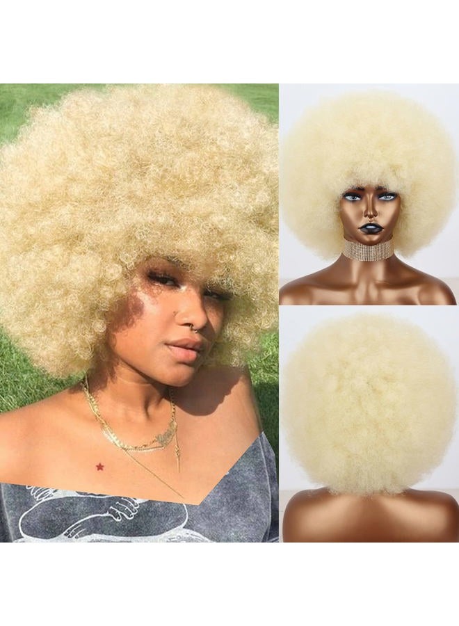 Xinran 70s Blonde Afro Wigs for Black Women, Beige Blonde Curly Afro Wigs Natural Looking, Large Bouncy Afro Wigs for Women - Image 1