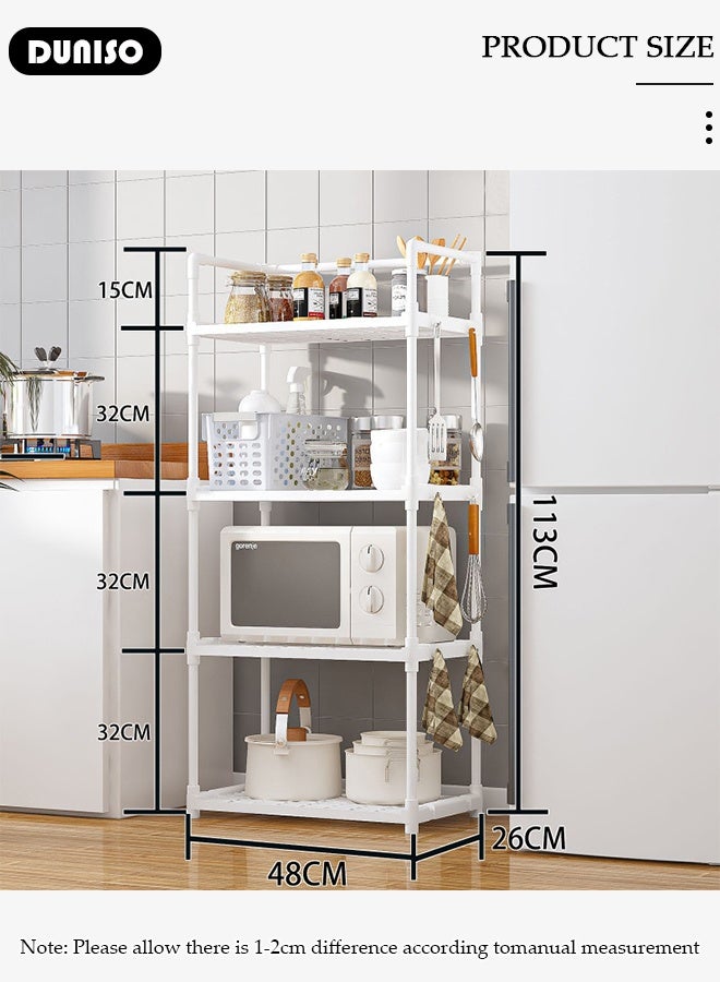 DUNISO 4 Tier Storage Shelves, Stable Kitchen Shelf Organizer, Storage Rack with Armrests, Removable Free Standing Rack with Hooks, Multipurpose Rack, Shelving Unit for Laundry Room,Living Room,Garage,Pantry,Study Room - Image 2