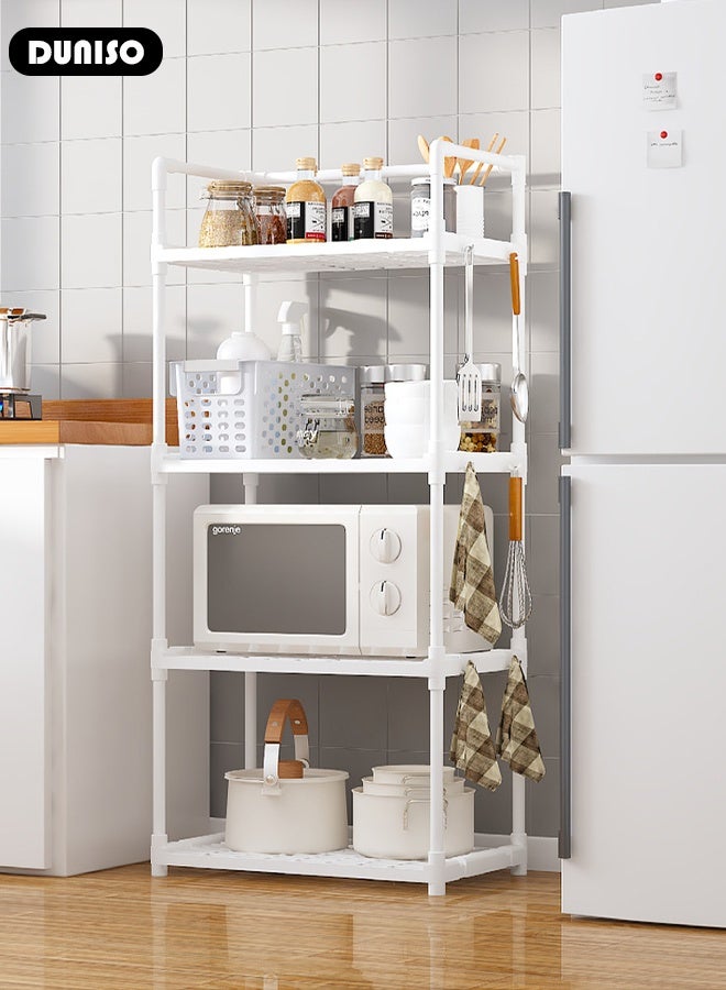 DUNISO 4 Tier Storage Shelves, Stable Kitchen Shelf Organizer, Storage Rack with Armrests, Removable Free Standing Rack with Hooks, Multipurpose Rack, Shelving Unit for Laundry Room,Living Room,Garage,Pantry,Study Room - Image 3