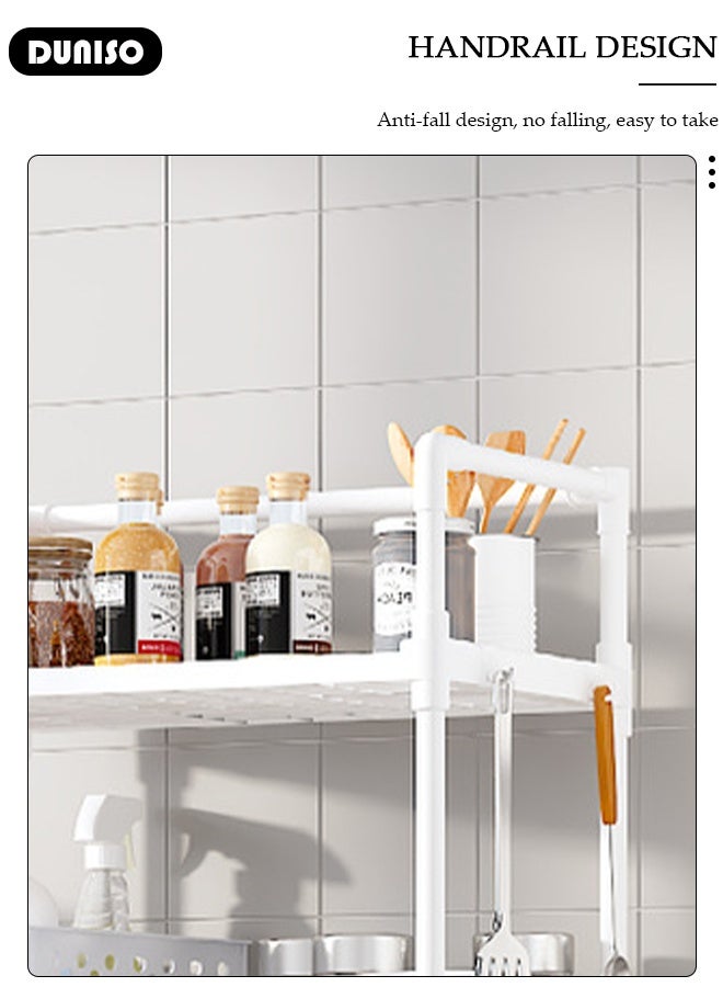 DUNISO 4 Tier Storage Shelves, Stable Kitchen Shelf Organizer, Storage Rack with Armrests, Removable Free Standing Rack with Hooks, Multipurpose Rack, Shelving Unit for Laundry Room,Living Room,Garage,Pantry,Study Room - Image 4