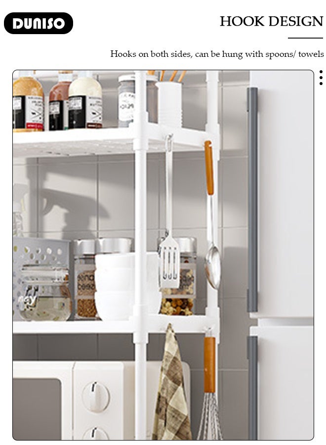 DUNISO 4 Tier Storage Shelves, Stable Kitchen Shelf Organizer, Storage Rack with Armrests, Removable Free Standing Rack with Hooks, Multipurpose Rack, Shelving Unit for Laundry Room,Living Room,Garage,Pantry,Study Room - Image 5
