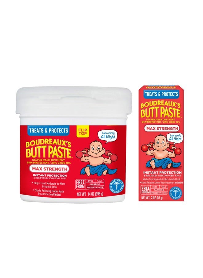 Boudreaux's Butt Paste Diaper Rash Ointment | Maximum Strength | 14 Ounce and 2 Ounce, Combo 1 - Image 1
