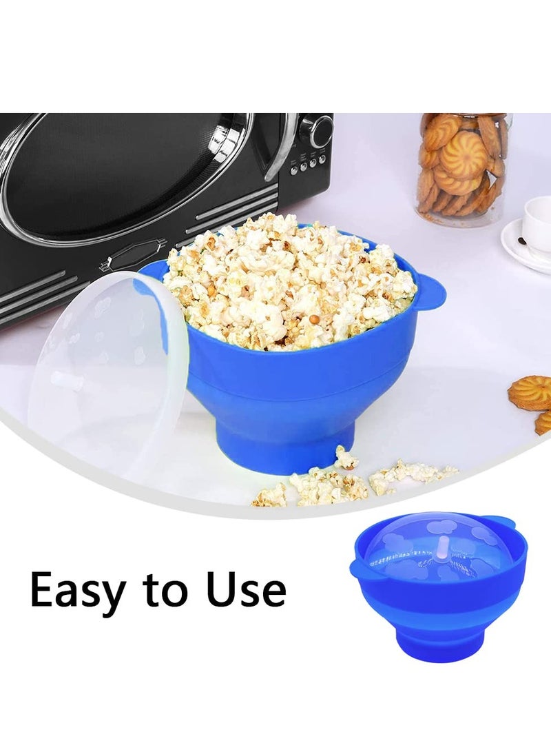 وعاء فشار سيليكوني قابل للتسخين في الميكروويف، خالي من BPA، صانع فشار قابل للطي للمنزل، الحفلات، مشاهدة الأفلام، آمن لغسالة الصحون - أزرق (15*12.7*8.5 سم) - Image 5