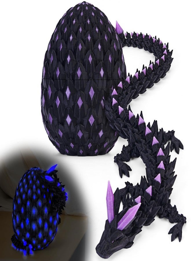 YILCER 3D Printed Dragon Eggs Mystery Dragon Egg Glow in The Dark Articulated Animals Fidget Toy Cool Crystal 3D Print Dinosaur Toys Dino Eggs for Boys Girls (Black Purple(Glow in The Dark)) - Image 1