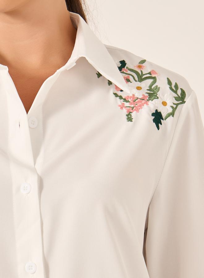 تايك تو قميص بأزرار مطرز بالزهور وأكمام طويلة - Image 4