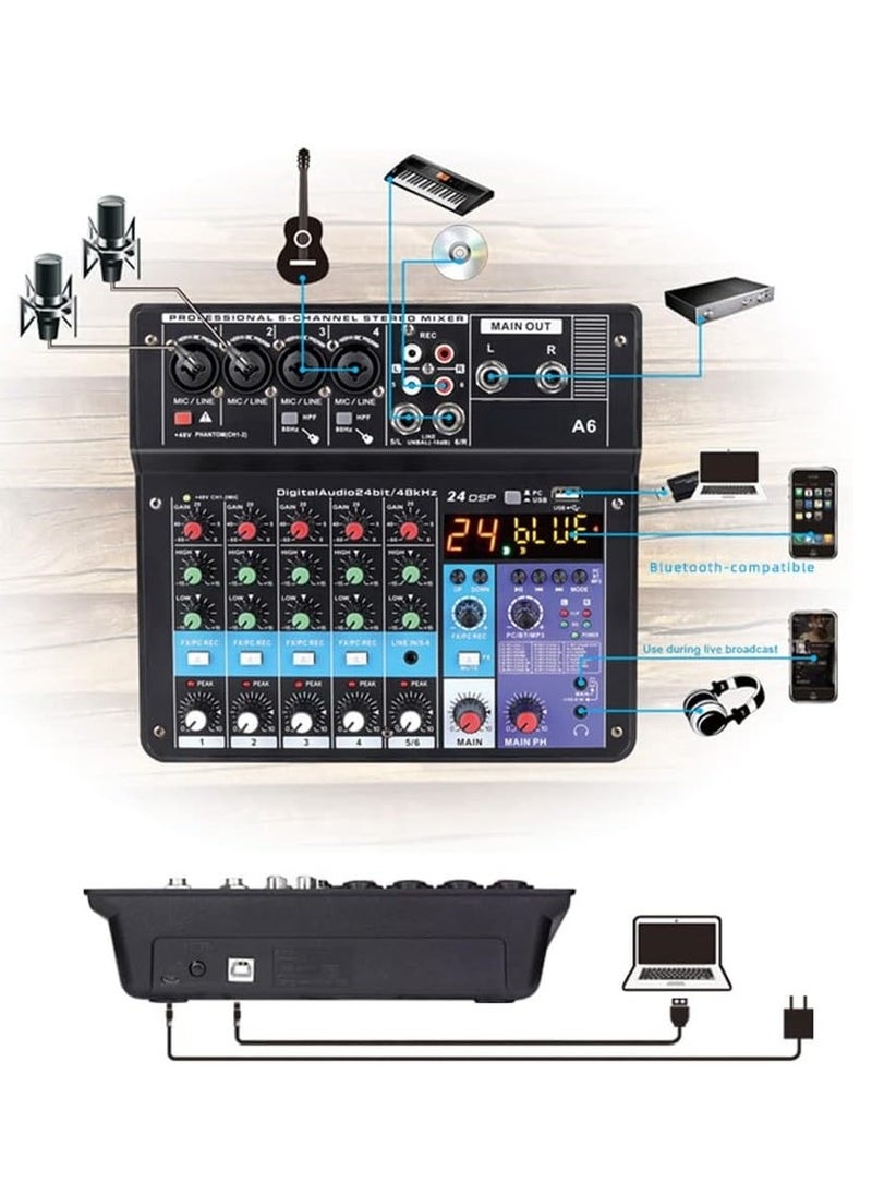 Protable Mini Mixer Audio Console with Sound Card USB Recording Singing Webcast Party Mixer