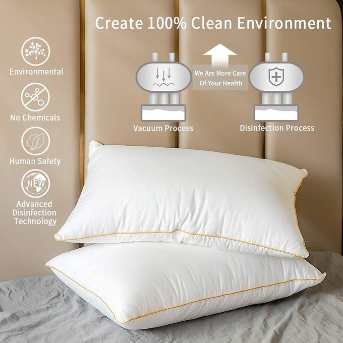 POLYESTER SET OF 2 PREMIUM BED PILLOWS 17 X 27 INCH SIZE NEW ROLL PACKAGING YP