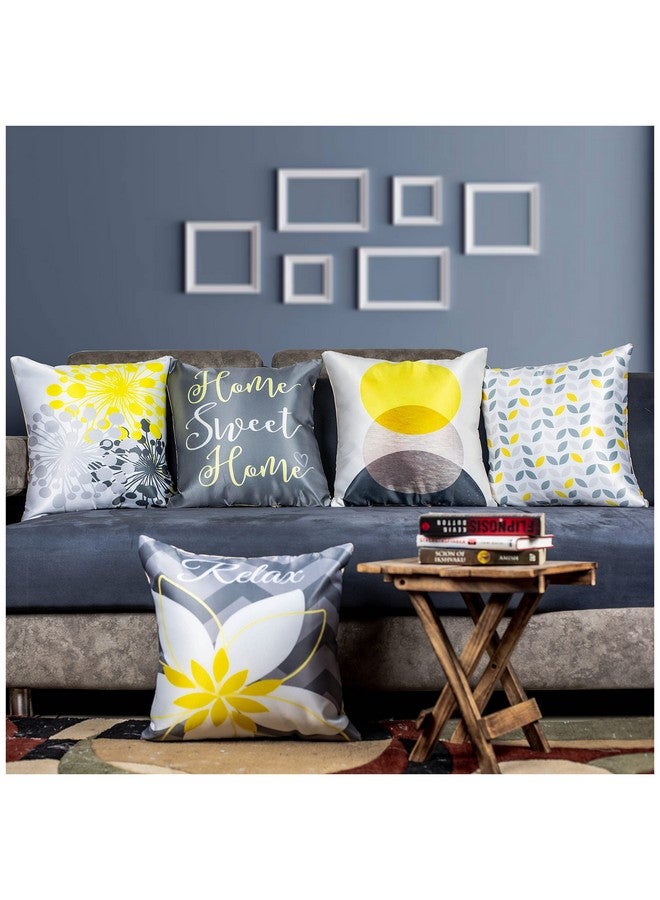 Vendola Lemon Yellow Microfiber Satin 250TC Cushion Pillow Covers, Yellow, Set of 5 (16X16 Inches, Lemon Yellow) - Image 1