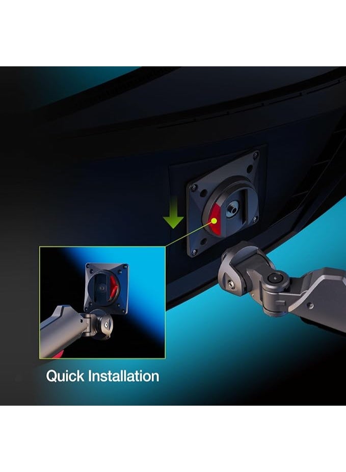 NB NORTH BAYOU NB Ergonomic Gaming Monitor Stand A7 – Heavy Duty Monitor Arm for 27–50 Inch Screens – 18kg Load Capacity – C-Clamp & Grommet – VESA 75/100 - Image 3