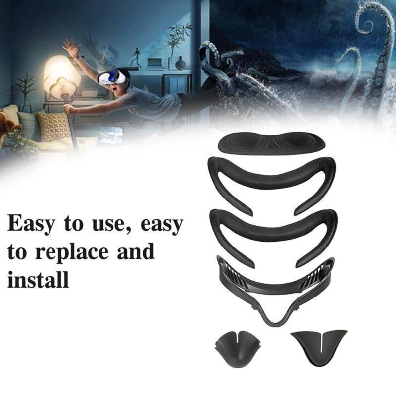 VR Headset 6pcs Black Set - Skin-friendly PU Leather Material Breathable ABS Bracket VR Gaming Accessory for Immersive Gaming Experience Comfortable Wear - Image 5