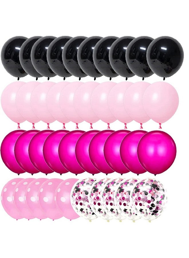 لوديو بالونات سوداء وردية ساخنة، 50 قطعة، 30.48 سم، بالونات باللون الأحمر الوردي والأسود، بالونات وردية ساخنة، بالونات منقطة لعيد ميلاد الطفل وحفلات العزوبية والعروس لتكون لوازم الحفلات - Image 1