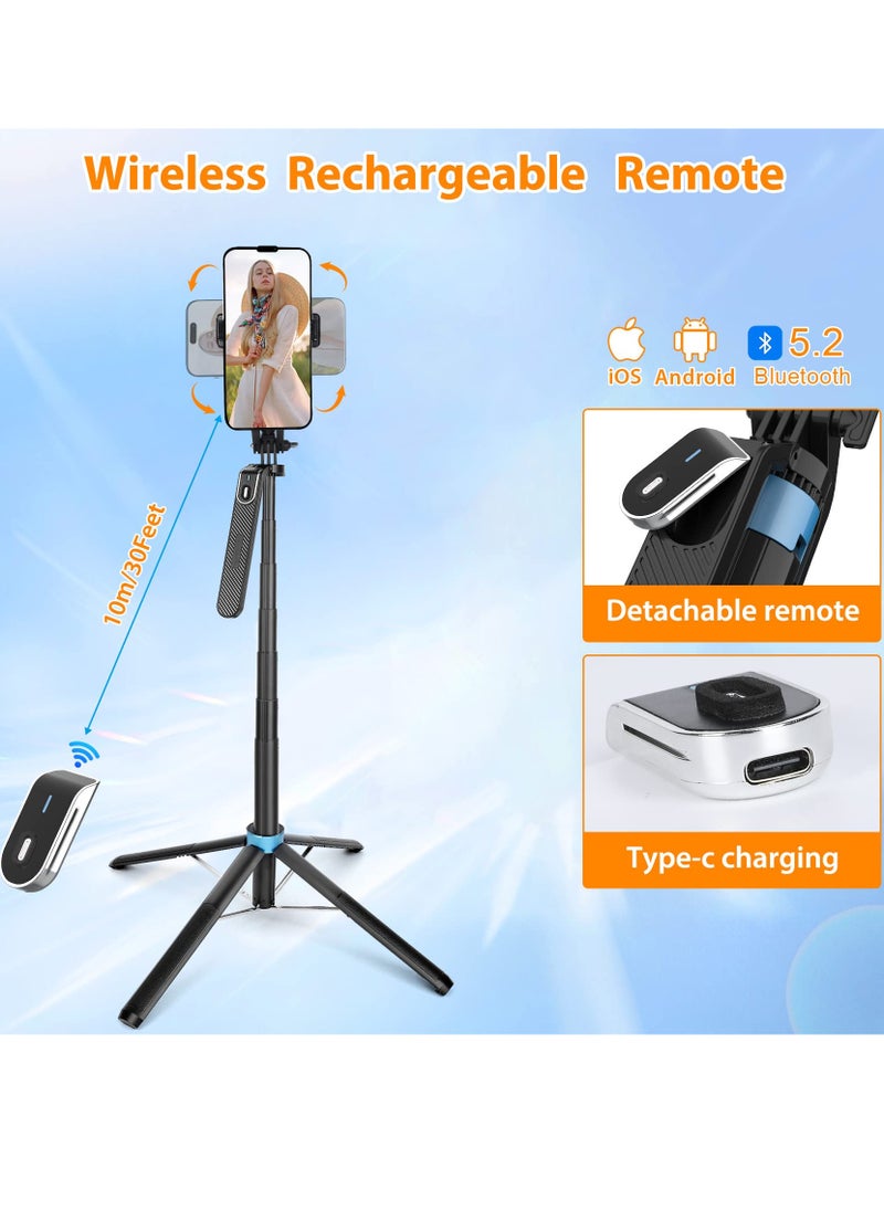 Eocean - 180cm Selfie Stick With Remote Antishake Phone Tripod With Balance Handle Solidest Tripod Stand Compatible With Iphone Android - Image 1