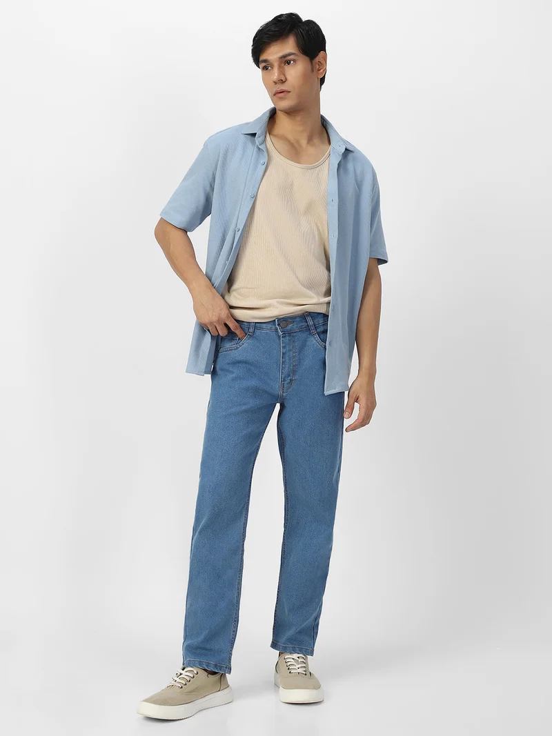Urbano Fashion  Urbano Fashion Men's Light Blue Regular Fit Washed Jeans Stretchable  | Best Price UAE
