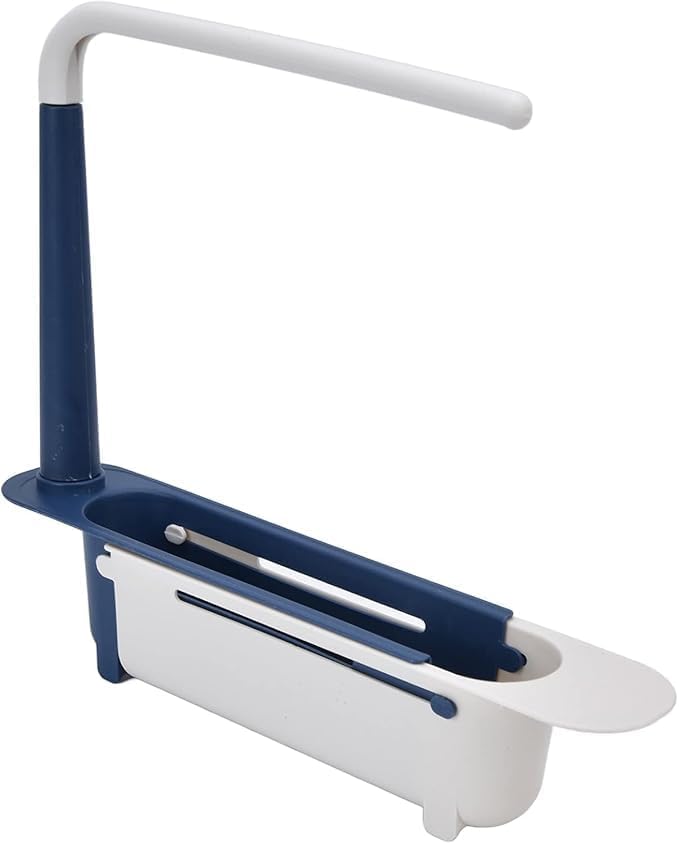 SEKOY ABS Plastic Telescopic Sink Storage Rack Adjustable Telescopic 2In1 Sink Shelf Rack With A Dish Cloth Expandable Sponge Soap Holder Multicolor - Image 1