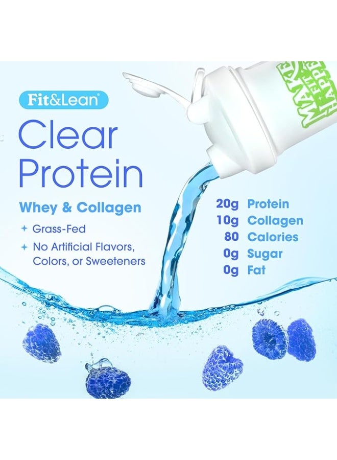 Fit & Lean Clear Protein Powder with Whey Isolate Protein and Collagen, Grass Fed, Muscle Recovery, Skin, Joints, GLP-1 Support, 0g Sugar, Blue Raspberry, 20 Servings - Image 3