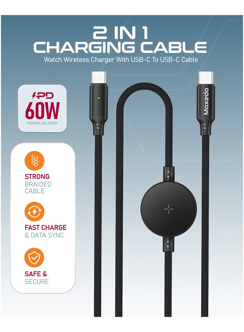Moxedo 2 in 1 Charging Cable 60W PD Watch Wireless Charger with USB-C to USB-C Nylon Braided Cable Compatible for Samsung Galaxy Watch - Image 5