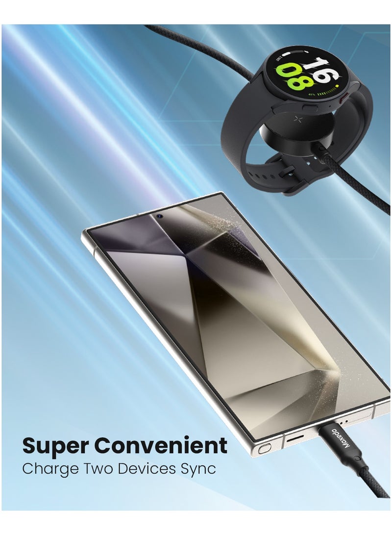 Moxedo 2 in 1 Charging Cable 60W PD Watch Wireless Charger with USB-C to USB-C Nylon Braided Cable Compatible for Samsung Galaxy Watch - Image 3