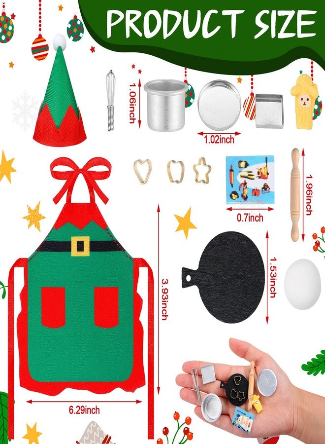 Hungdao Christmas Accessories Mini Doll Baker Outfit Set Include Apron Hats Rolling Pin Egg Cookie Tray Set Mixing Bowl for Xmas Decorations, Doll is Not Included (Classic Style) - Image 2