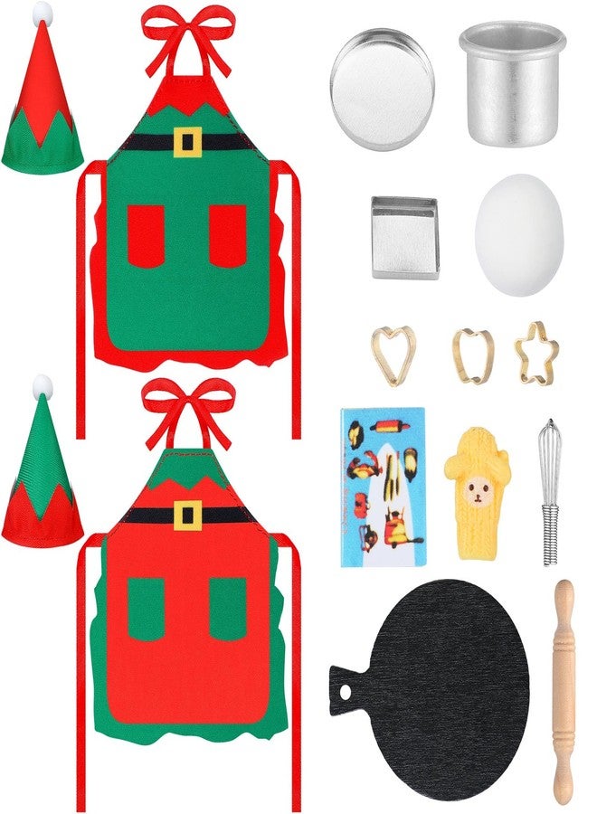 Hungdao Christmas Accessories Mini Doll Baker Outfit Set Include Apron Hats Rolling Pin Egg Cookie Tray Set Mixing Bowl for Xmas Decorations, Doll is Not Included (Classic Style) - Image 1