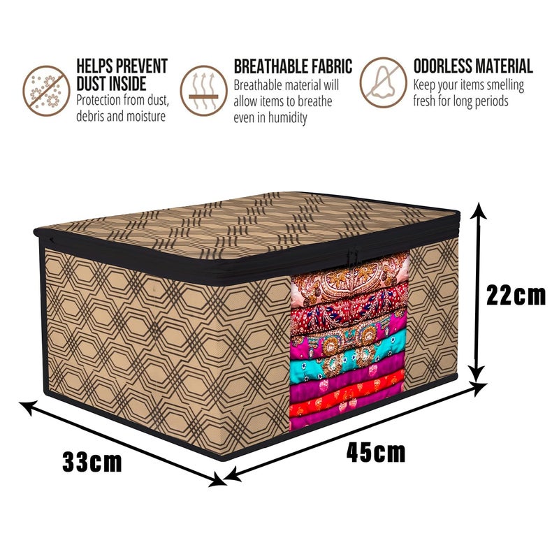 Kuber Industries Zipper Closure Saree Cover Underbed Stoarge Bag With Handle Set 2 Pieces Saree 2 Pieces Underbed Storage Bag Combo Set HoneycombDesign Set of 4 Coffee - Image 3