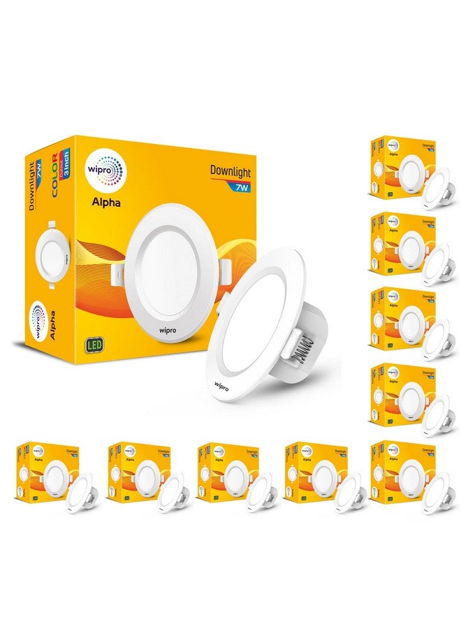 wipro Alpha 7W Round Downlight Junction Box | Cool Day White (6500K) | Glare-Free Design |Recessed Down Light For False Ceiling | Cutout ? 3 Inch | Pack Of 10 - Image 1