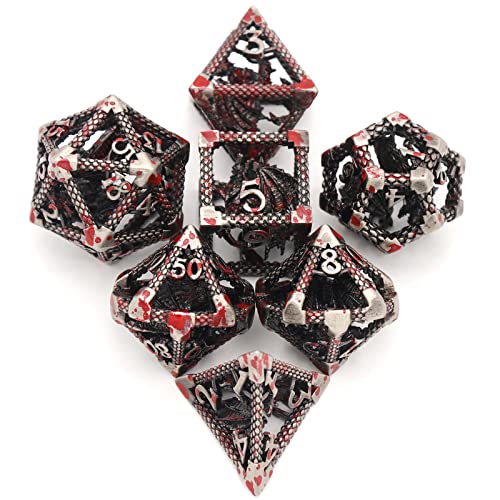 HNCCESG DD Dice Dungeons and Dragons Dice HNCCESG Metal Dice Set Polyhedral Hollow Role Playing for RPG MTG Table Board Games Dragon Silver Blood Spot - Image 5