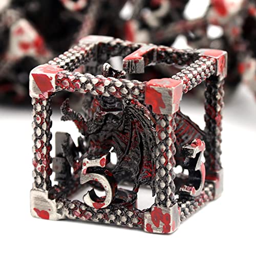 HNCCESG DD Dice Dungeons and Dragons Dice HNCCESG Metal Dice Set Polyhedral Hollow Role Playing for RPG MTG Table Board Games Dragon Silver Blood Spot - Image 1