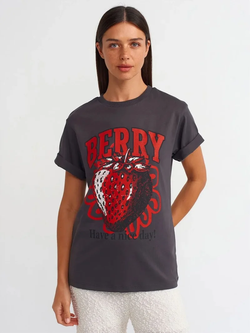 Dilvin Dilvin Women's Cotton Printed Crew Neck T-Shirt