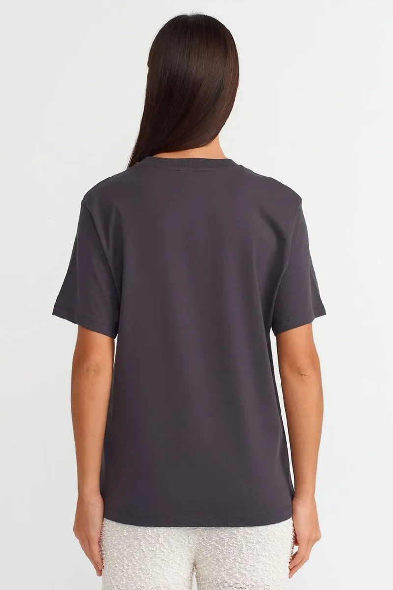 Dilvin Charcoal Grey DILVIN Women's Cotton Printed Crew Neck T-Shirt for Women | Best Price UAE
