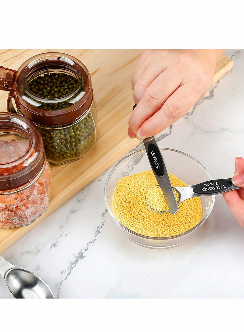 Magnetic Measuring Spoon Set, Stainless Steel Double Sided Stackable Measuring Teaspoons, Seasoning Spoons for Kitchen, Measuring Dry or Liquid, Fits Spice Seasoning Jars (8 Pieces, Black) - Image 3