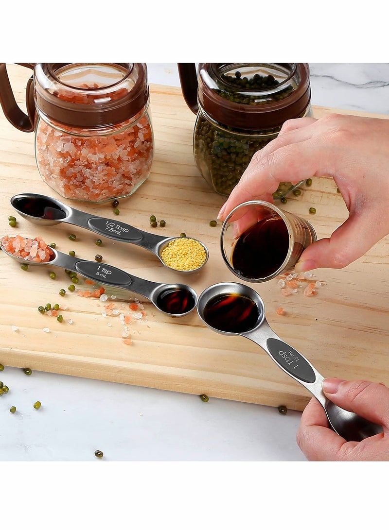 Magnetic Measuring Spoon Set, Stainless Steel Double Sided Stackable Measuring Teaspoons, Seasoning Spoons for Kitchen, Measuring Dry or Liquid, Fits Spice Seasoning Jars (8 Pieces, Black) - Image 5