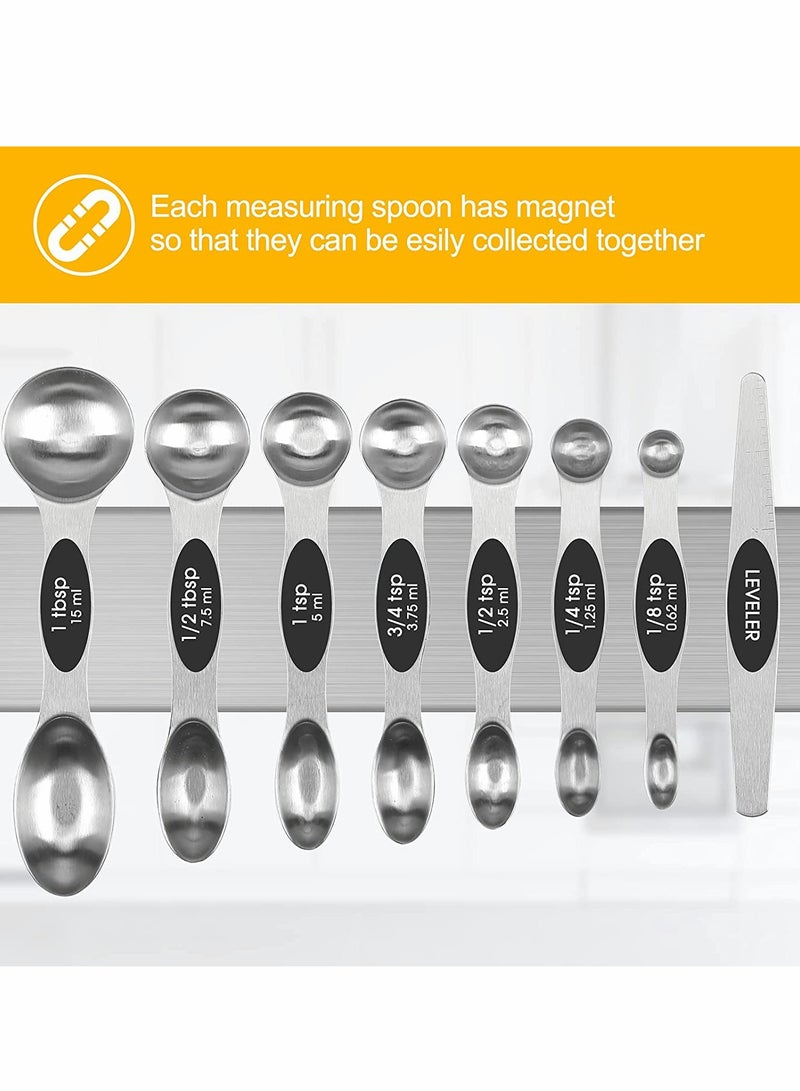 Magnetic Measuring Spoon Set, Stainless Steel Double Sided Stackable Measuring Teaspoons, Seasoning Spoons for Kitchen, Measuring Dry or Liquid, Fits Spice Seasoning Jars (8 Pieces, Black) - Image 2