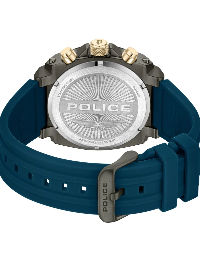 بوليس Norwood Navy & Black Sunray Dial Navy, Silicone Strap Gents Multifunction Watch with IP Gold Accents, 45mm