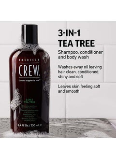 AMERICAN CREW American Crew 3-in-1 Tea Tree Shampoo, Conditioner, and Body Wash – Cleanses, Refreshes, and Softens Hair and Skin – 250ml  - Image 3
