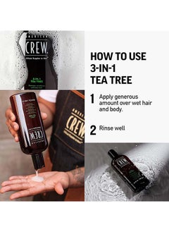 AMERICAN CREW American Crew 3-in-1 Tea Tree Shampoo, Conditioner, and Body Wash – Cleanses, Refreshes, and Softens Hair and Skin – 250ml  - Image 4