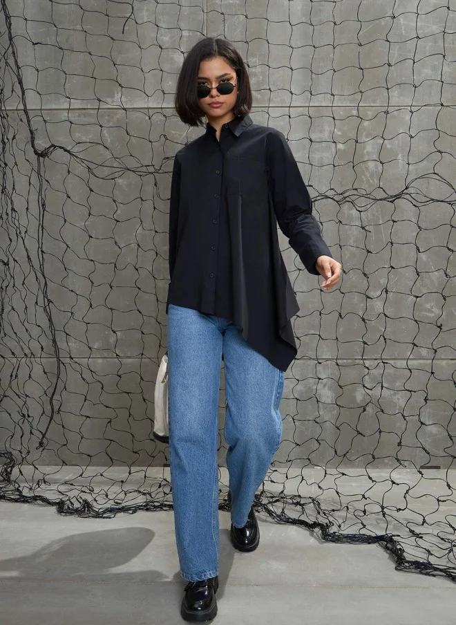 SASSAFRAS Black Cotton Casual Shirt for Women